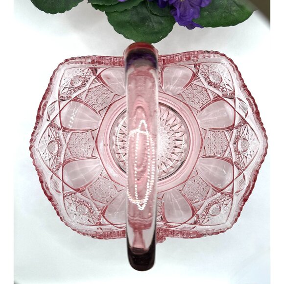 Vintage L.E. Smith Quintec SawtoothnPink Glass Basket With Intricate Cut Design - Picture 4 of 10
